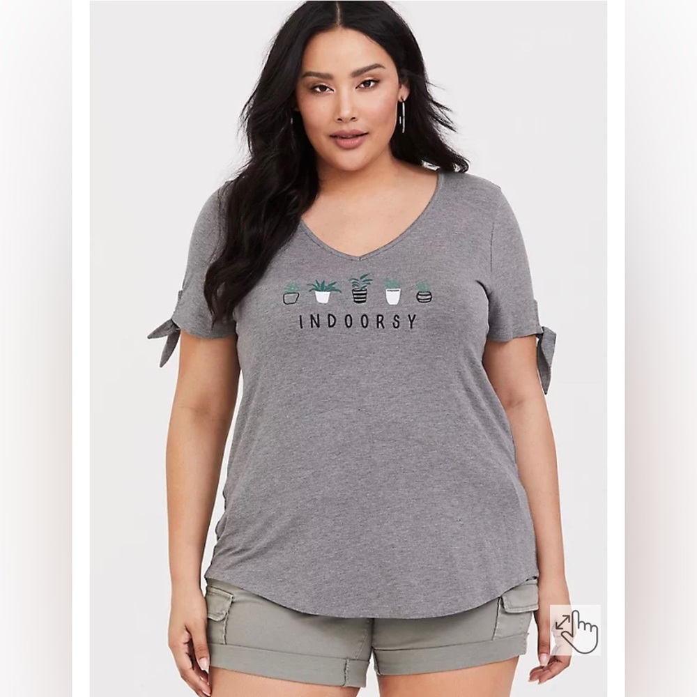 COPY - Torrid - SUPER SOFT GREY INDOORSY TIE-SLEEVE TEE